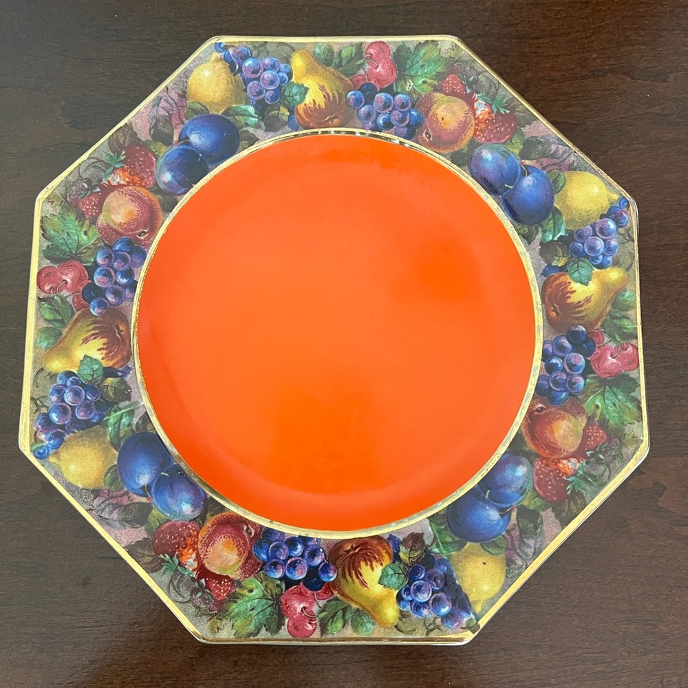 Art Deco Ceramic Salad Plates with a Fruit Border